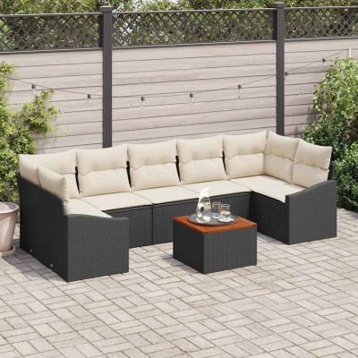 Conjunto de sofá de jardín 8 pcs Negro y blanco