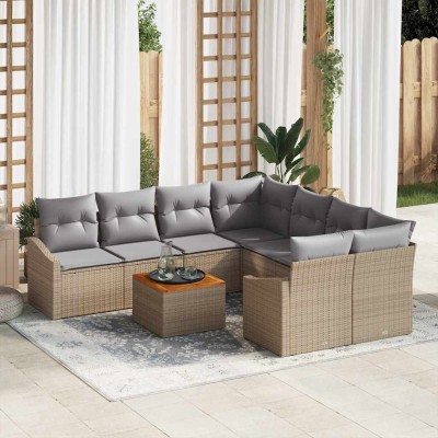 Conjunto de sofá de jardín 9 pcs beige y gris claro