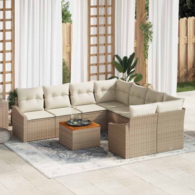 Conjunto de sofá de jardín 9 pcs Beige y blanco