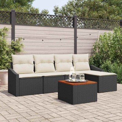 Conjunto de sofá de jardín 6 pcs Negro y blanco