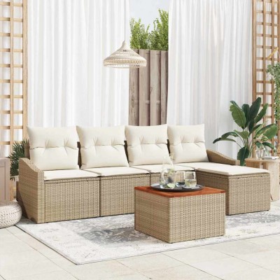 Conjunto de sofá de jardín 6 pcs Beige y blanco