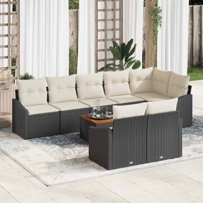 Conjunto de sofá de jardín 9 pcs Negro y blanco