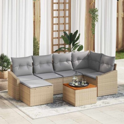 Conjunto de sofá de jardín 7 pcs beige y gris claro