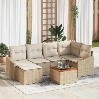 Conjunto de sofá de jardín 7 pcs Beige y blanco