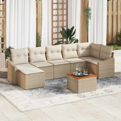 Conjunto de sofá de jardín 8 pcs Beige y blanco