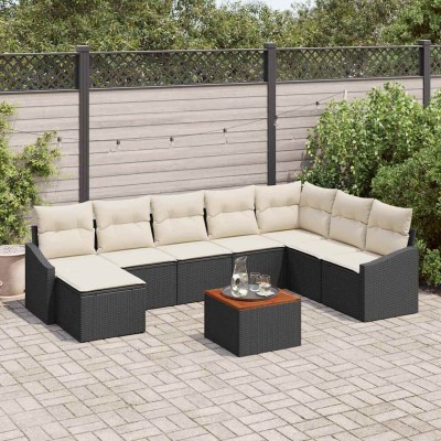 Conjunto de sofá de jardín 9 pcs Negro y blanco