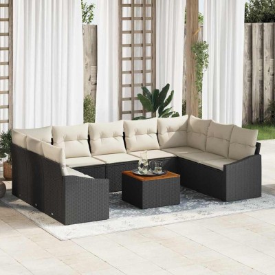 Conjunto de sofá de jardín 10 pcs Negro y blanco