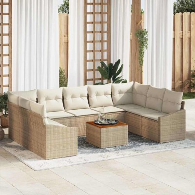 Conjunto de sofá de jardín 10 pcs Beige y blanco