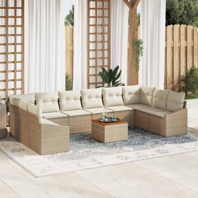 Conjunto de sofá de jardín 11 pcs Beige y blanco