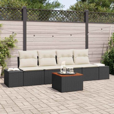 Conjunto de sofá de jardín 5 pcs Negro y blanco