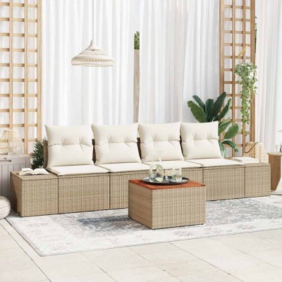 Conjunto de sofá de jardín 5 pcs Beige y blanco