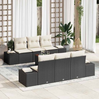 Conjunto de sofá de jardín 7 pcs Negro y blanco