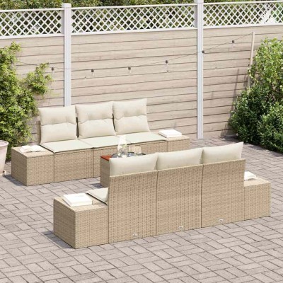Conjunto de sofá de jardín 7 pcs Beige y blanco