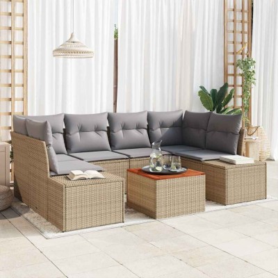Conjunto de sofá de jardín 7 pcs beige y gris claro