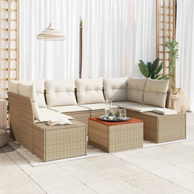 Conjunto de sofá de jardín 7 pcs Beige y blanco