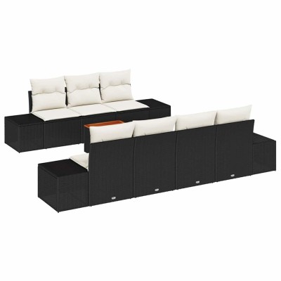 Conjunto de sofá de jardín 8 pcs Negro y blanco