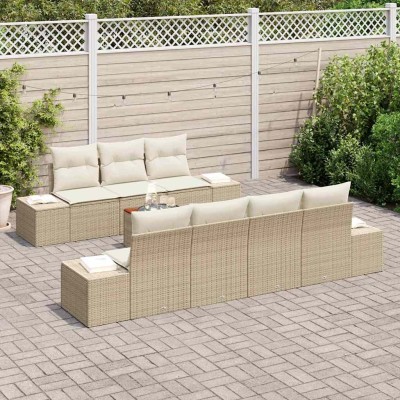Conjunto de sofá de jardín 8 pcs Beige y blanco