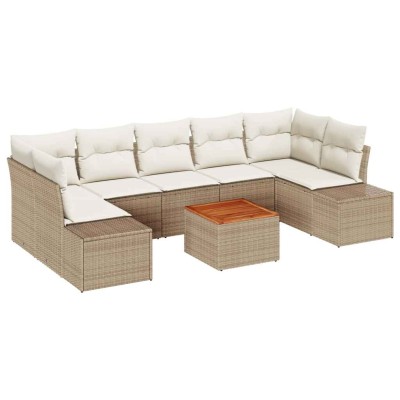 Conjunto de sofá de jardín 8 pcs Beige y blanco