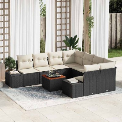 Conjunto de sofá de jardín 9 pcs Negro y blanco
