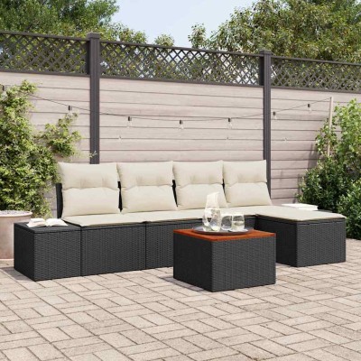 Conjunto de sofá de jardín 6 pcs Negro y blanco