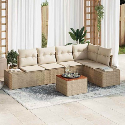Conjunto de sofá de jardín 6 pcs Beige y blanco
