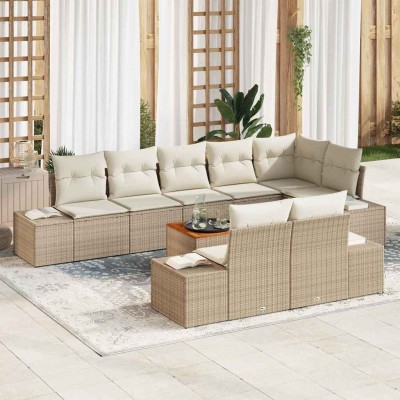 Conjunto de sofá de jardín 9 pcs Beige y blanco