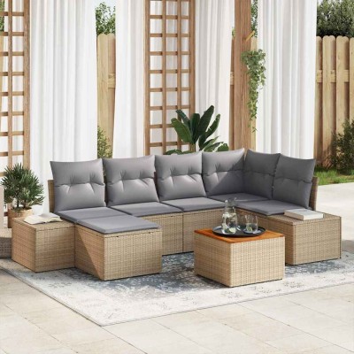 Conjunto de sofá de jardín 7 pcs beige y gris claro