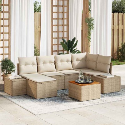 Conjunto de sofá de jardín 7 pcs Beige y blanco