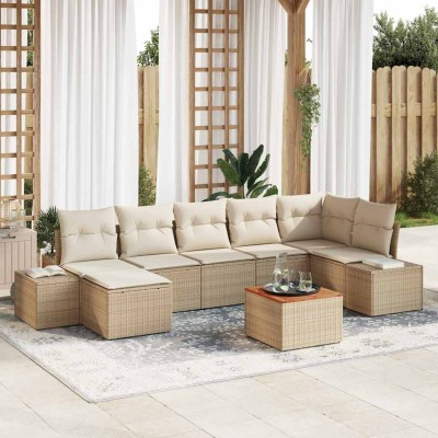 Conjunto de sofá de jardín 8 pcs Beige y blanco