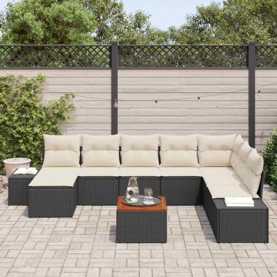 Conjunto de sofá de jardín 9 pcs Negro y blanco