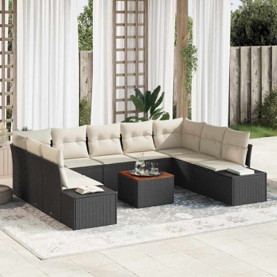 Conjunto de sofá de jardín 10 pcs Negro y blanco