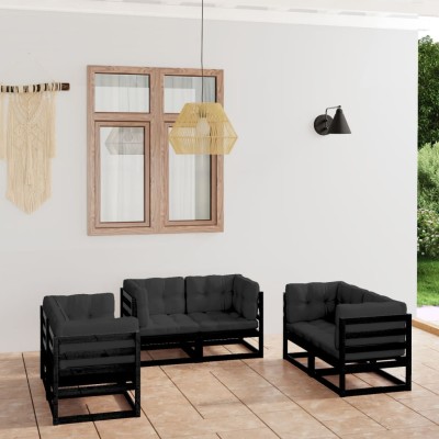 Juego de muebles de jardín 6 pzas y cojines madera pino maciza