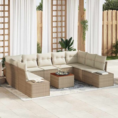 Conjunto de sofá de jardín 10 pcs Beige y blanco