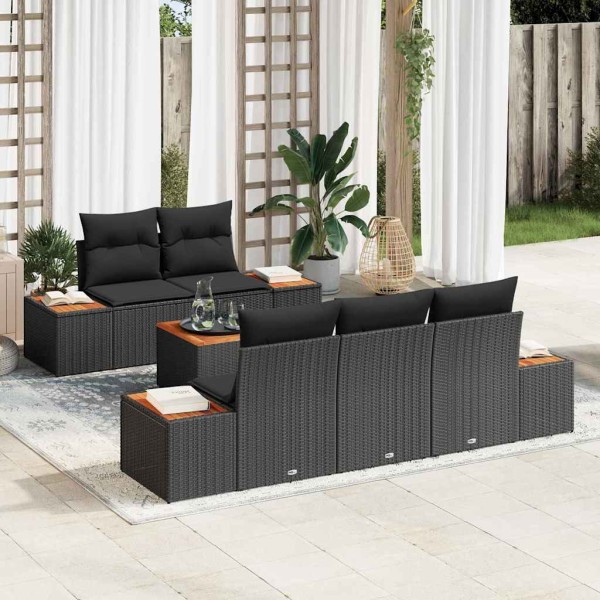 Conjunto de sofá de jardín con cojín 6 pcs Negro Poliratán