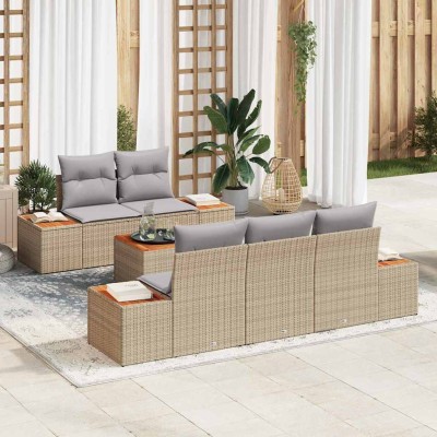 Conjunto de sofá de jardín con cojín 6 pcs Beige Poliratán