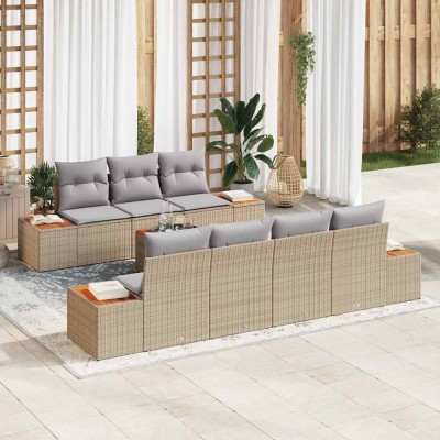 Conjunto de sofá de jardín con cojín 8 pcs Beige Poliratán