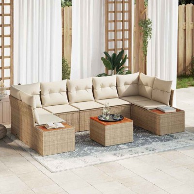 Conjunto de sofá de jardín con cojín 8 pcs Beige Poliratán