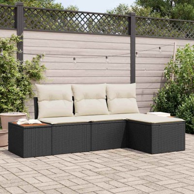 Conjunto de sofá de jardín 4 pcs Negro y crema 184 x 62 x 85 cm