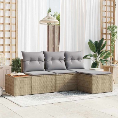 Conjunto de sofá de jardín con cojín 4 pcs beige y gris claro