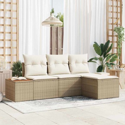 Conjunto de sofá de jardín 4 pcs beige y crema 184 x 62 x 85 cm