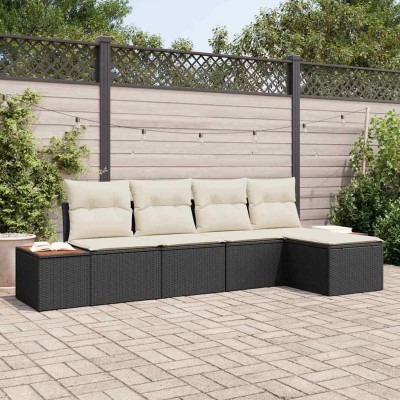 Conjunto de sofá de jardín 5 pcs Negro y crema 184 x 62 x 85 cm