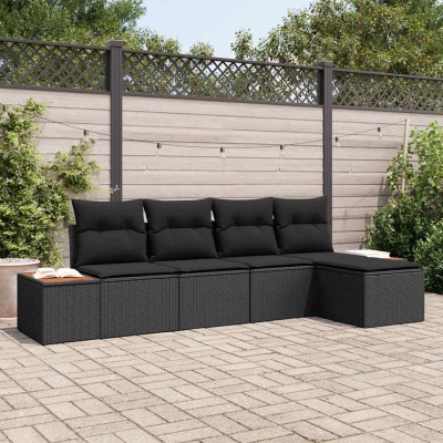 Conjunto de sofá de jardín 5 pcs Negro 184 x 62 x 85 cm