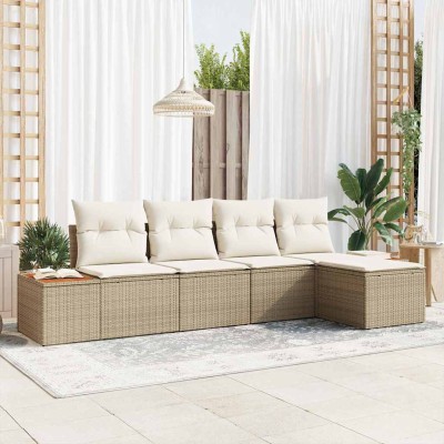 Conjunto de sofá de jardín 5 pcs beige y crema 184 x 62 x 85 cm