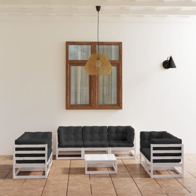 Muebles de jardín 8 piezas con cojines de madera de pino maciza