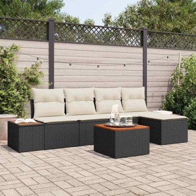 Conjunto de sofá de jardín 6 pcs Negro y crema 184 x 62 x 85 cm