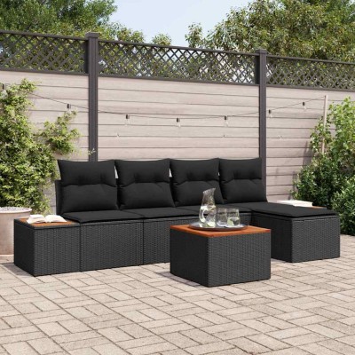 Conjunto de sofá de jardín 6 pcs Negro 184 x 62 x 85 cm