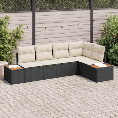 Conjunto de sofá de jardín con cojín 5 pcs Negro y crema