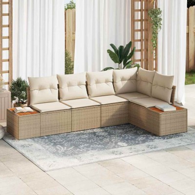 Conjunto de sofá de jardín con cojín 5 pcs beige y crema