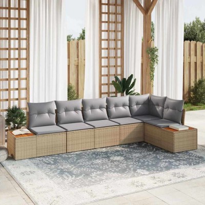 Conjunto de sofá de jardín con cojín 6 pcs beige y gris claro