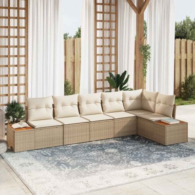 Conjunto de sofá de jardín con cojín 6 pcs beige y crema